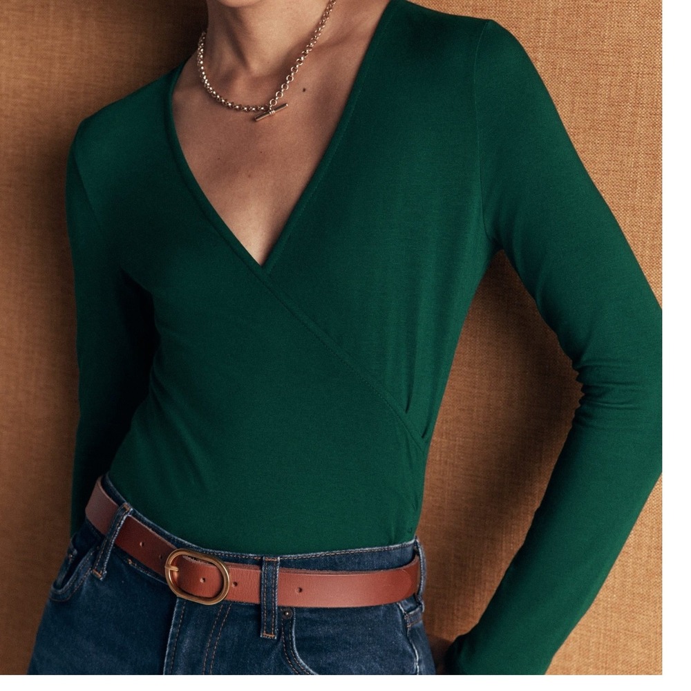 Boden Women's Faux Wrap Ruched Detail Long Sleeve Top, 10, NEW Fall Viscose